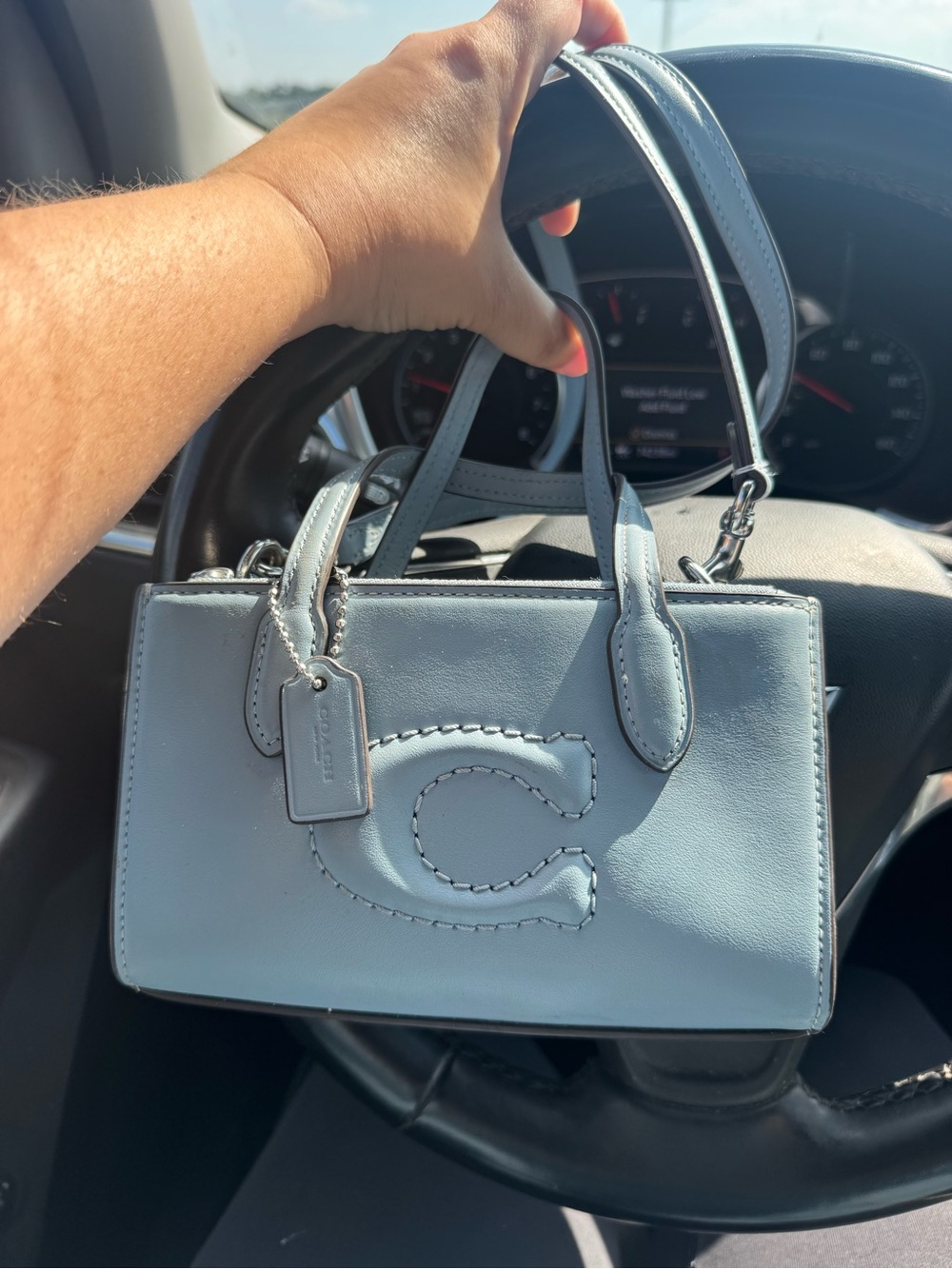 Coach Pale Blue Leather Satchel with Signature C